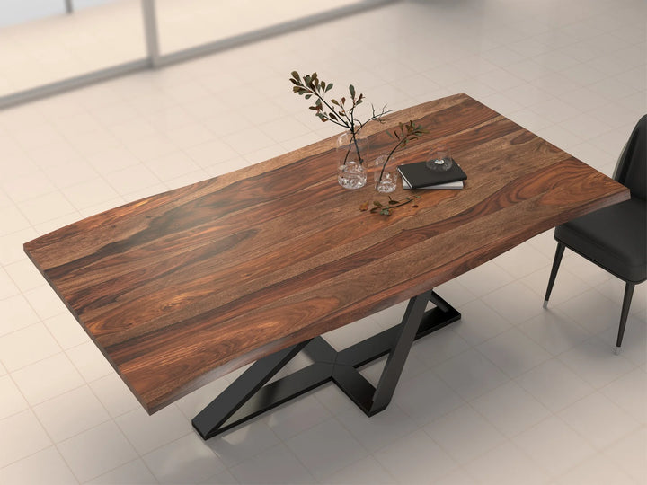 6 Seater dining table, solid sheesham wood and steel