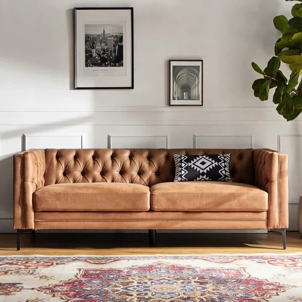 Upholstered Button-tufted Sofa with Metal Legs