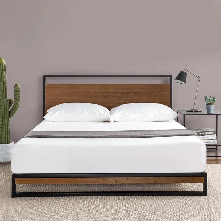 Solid Wood And Metal Black Bed For Bedroom