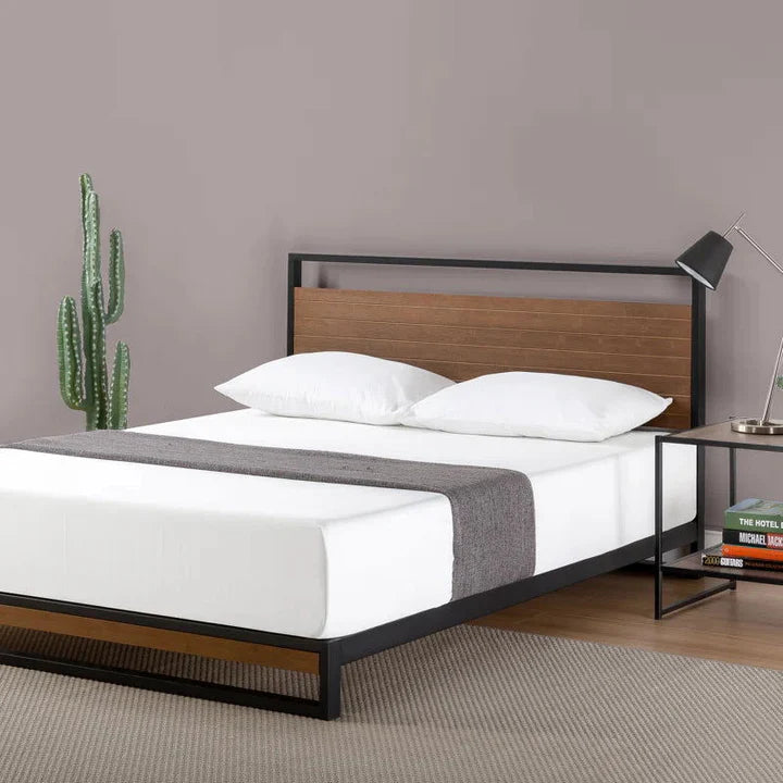Solid Wood And Metal Black Bed For Bedroom