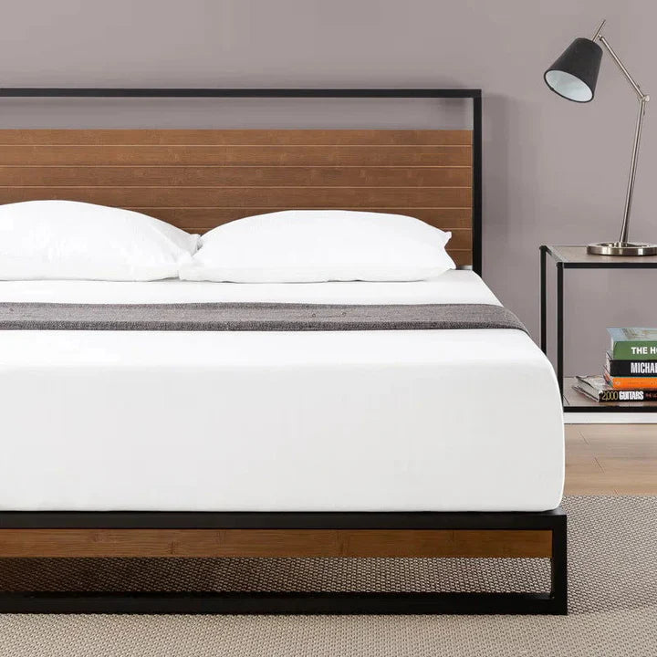 Solid Wood And Metal Black Bed For Bedroom