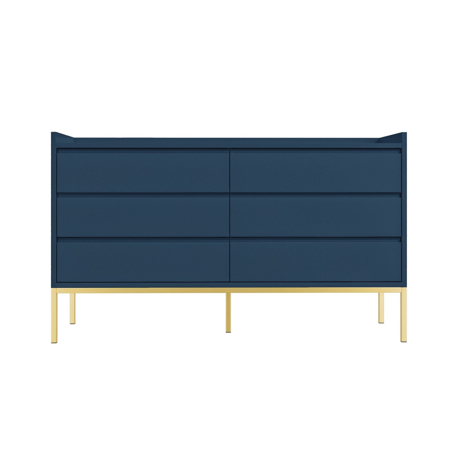 Wide Navy Blue Modern Chest of 6 Drawers with Legs