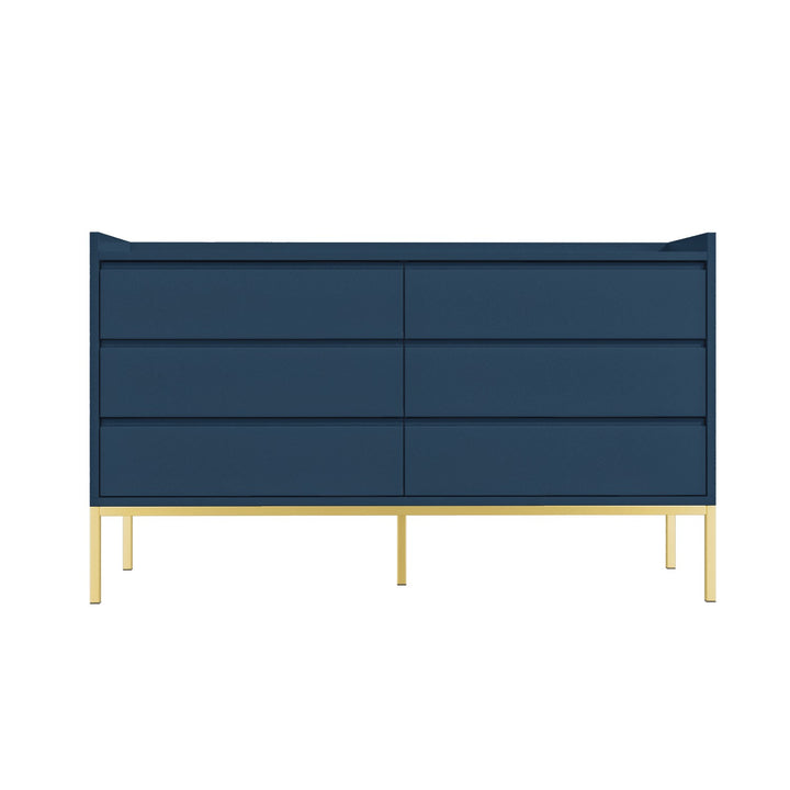Wide Navy Blue Modern Chest of 6 Drawers with Legs