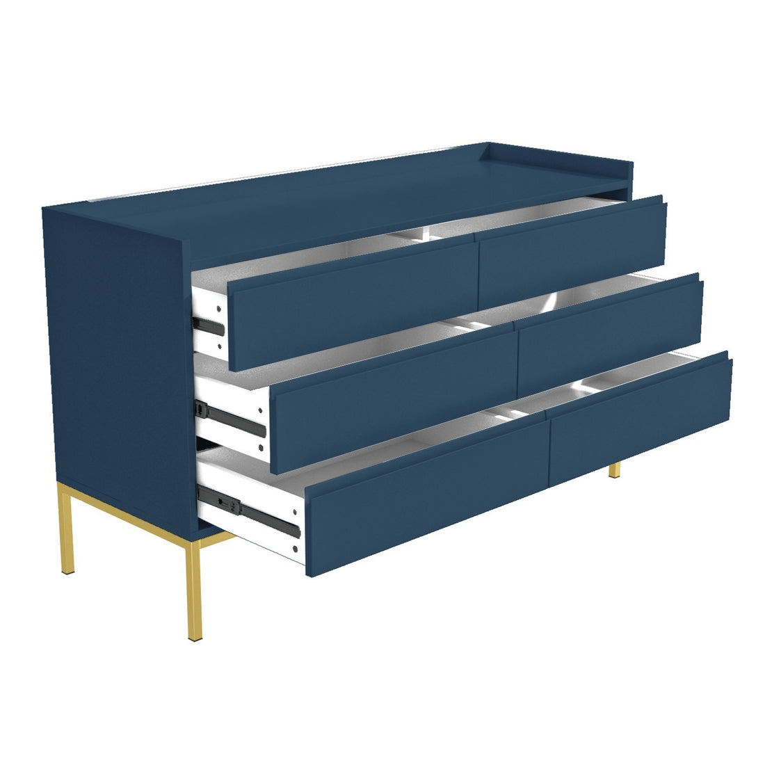 Wide Navy Blue Modern Chest of 6 Drawers with Legs