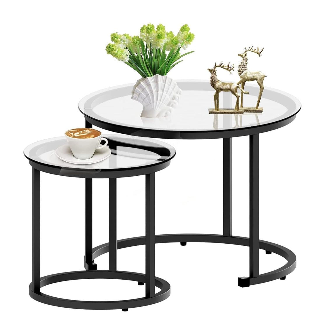 Aboxoo Nesting Coffee Table Glass Black