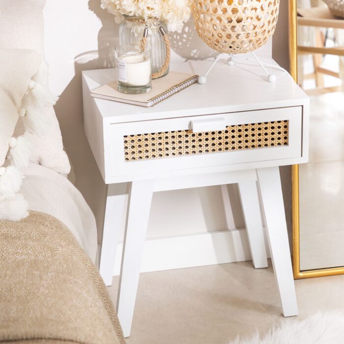 Bijin Solid Wood Bedside Table | White