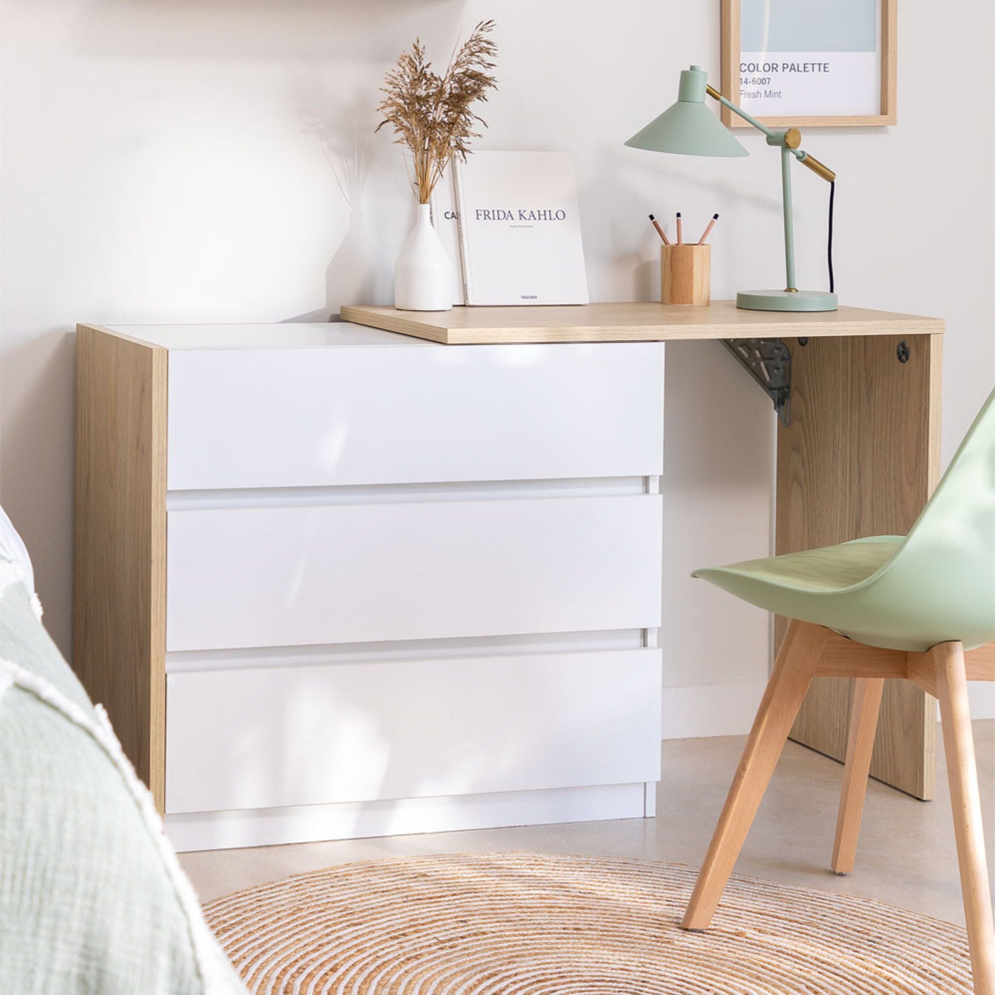 Chest of drawers with Extendable Desk | White