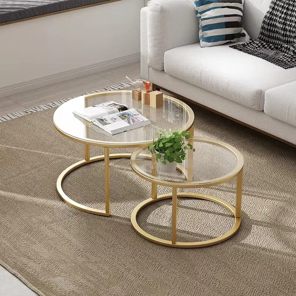 Glass Top Gold Coffee Table | Set of 2
