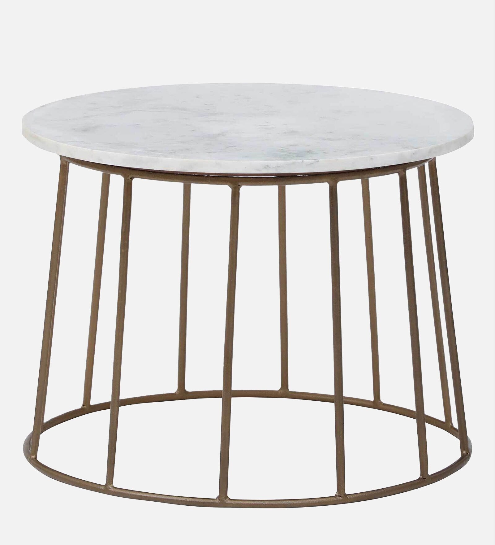 Hernan Metal Round Coffee Table In Brass Finish With Marble Top