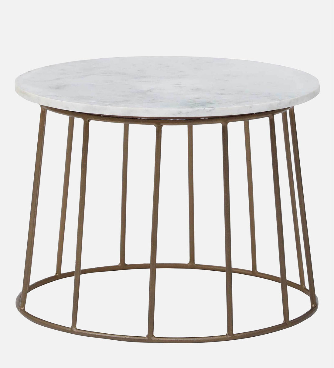 Hernan Metal Round Coffee Table In Brass Finish With Marble Top
