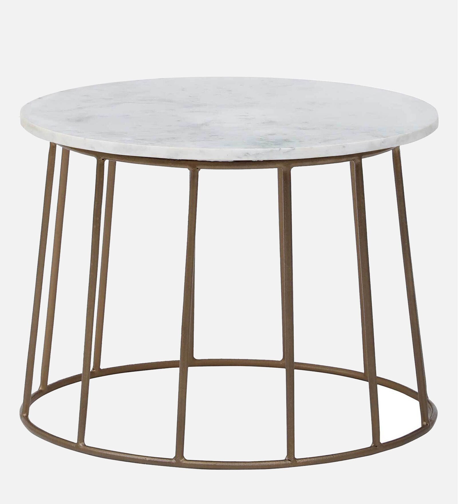 Hernan Metal Round Coffee Table In Brass Finish With Marble Top