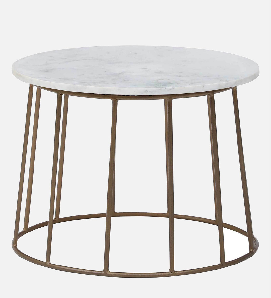Hernan Metal Round Coffee Table In Brass Finish With Marble Top