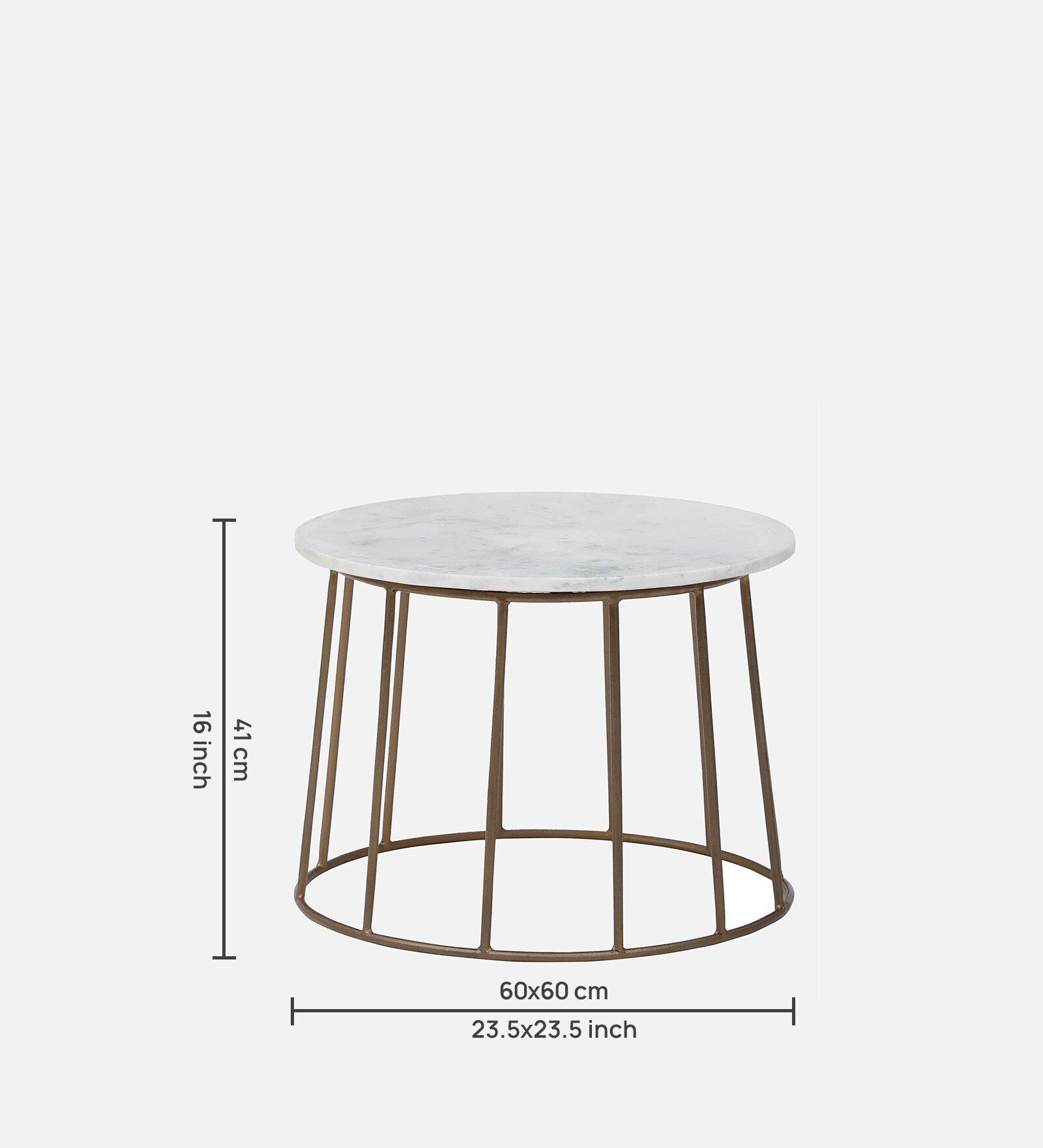 Hernan Metal Round Coffee Table In Brass Finish With Marble Top