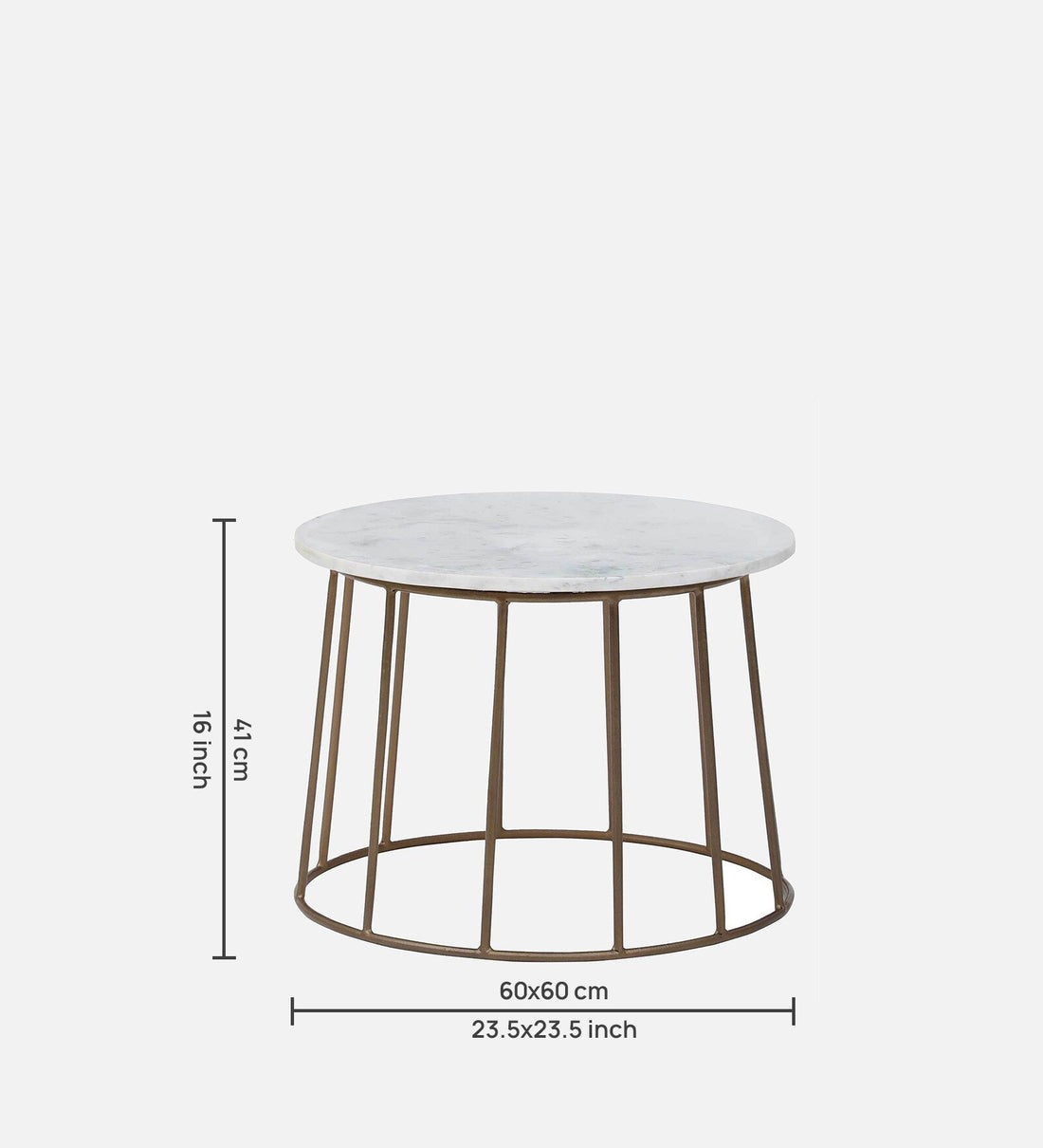Hernan Metal Round Coffee Table In Brass Finish With Marble Top