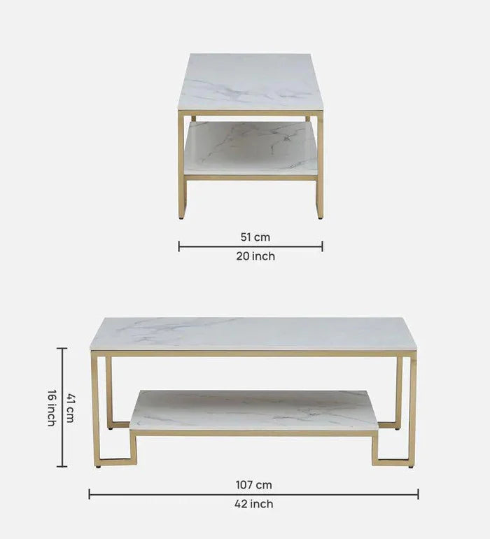 Metal Coffee Table In Brass Finish With Porcelain Top