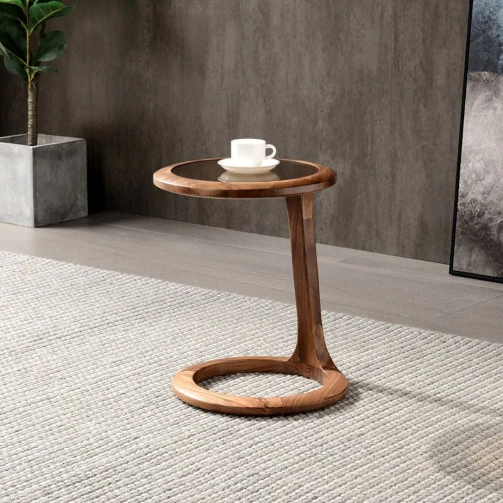 Solid Wood Side Table With Glass Top | Brown