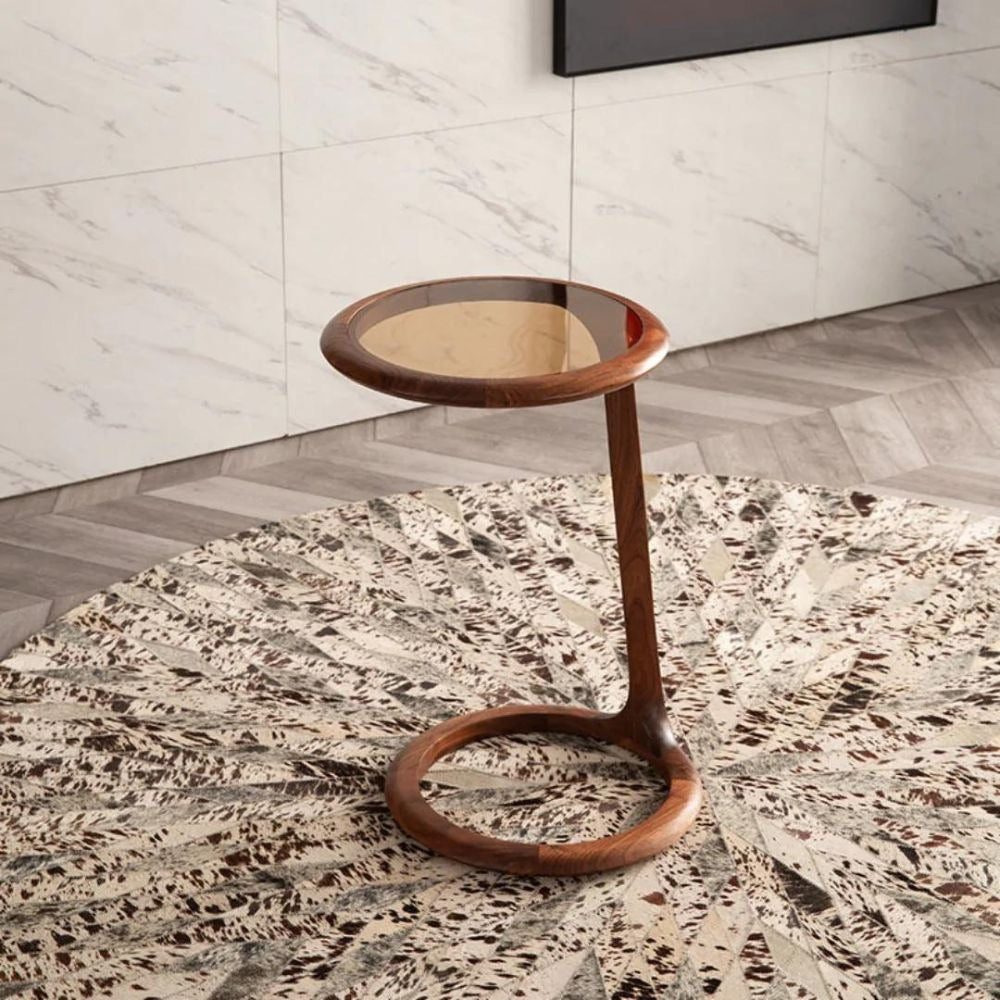 Solid Wood Side Table With Glass Top | Brown