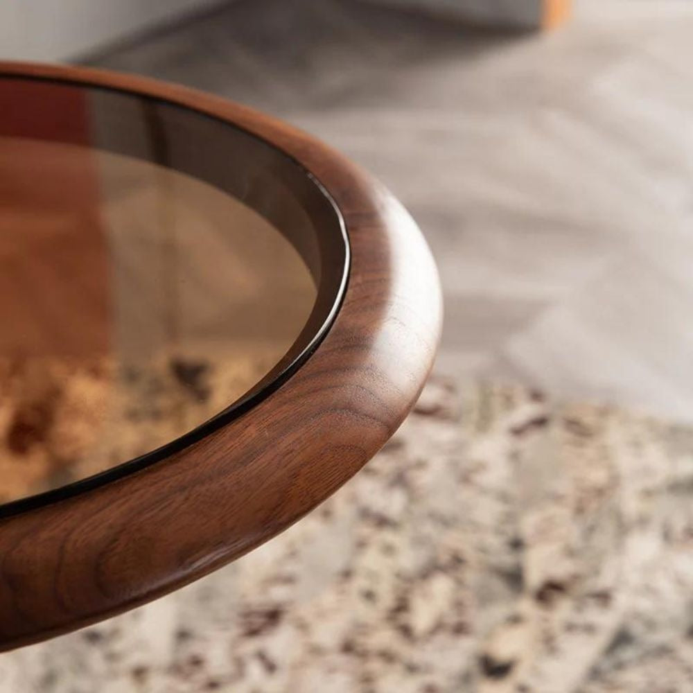 Solid Wood Side Table With Glass Top | Brown