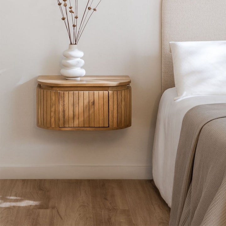 Rubiks Wall Mount Solid Wood Bedside Table | Natural