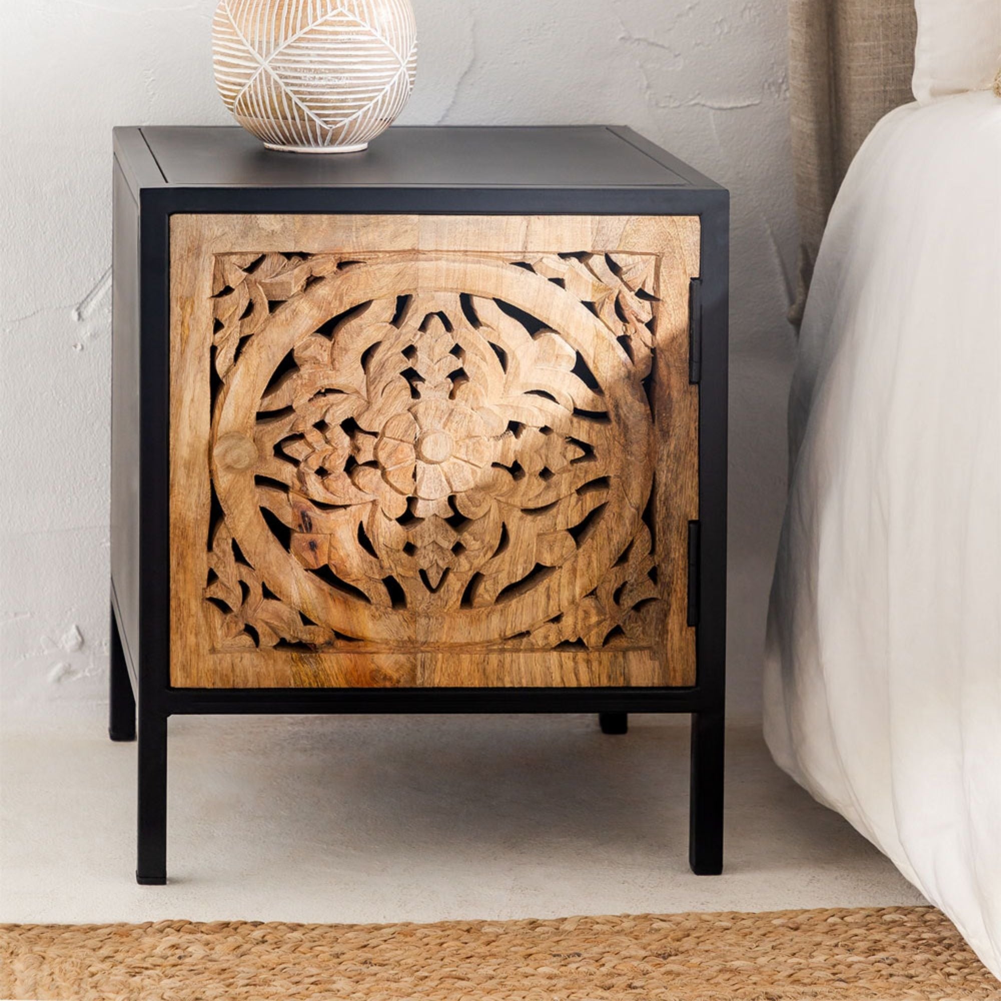 Opera Solid Wood Bedside Table | Black