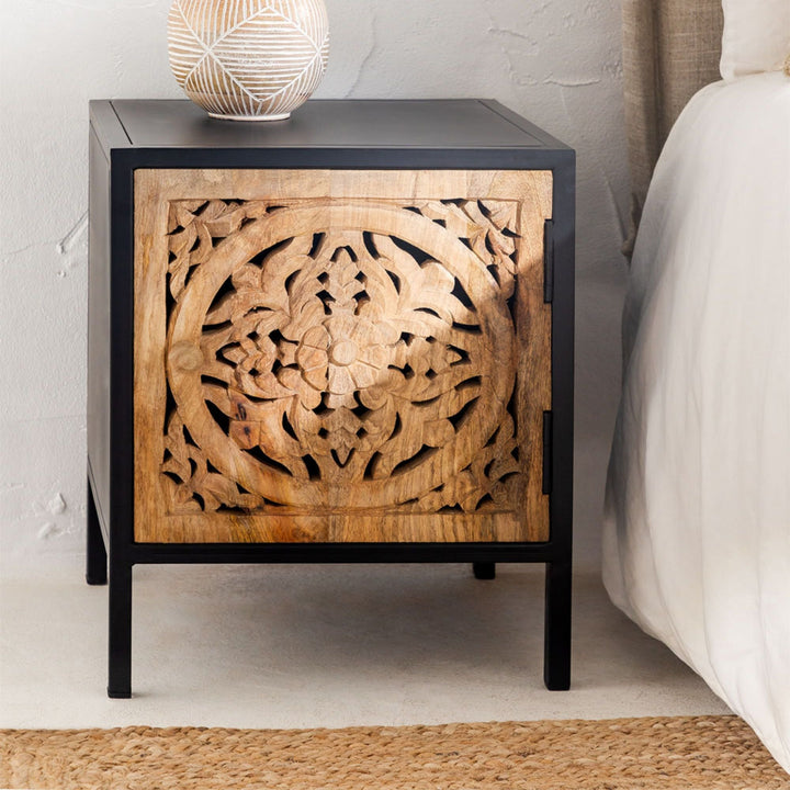 Opera Solid Wood Bedside Table | Black