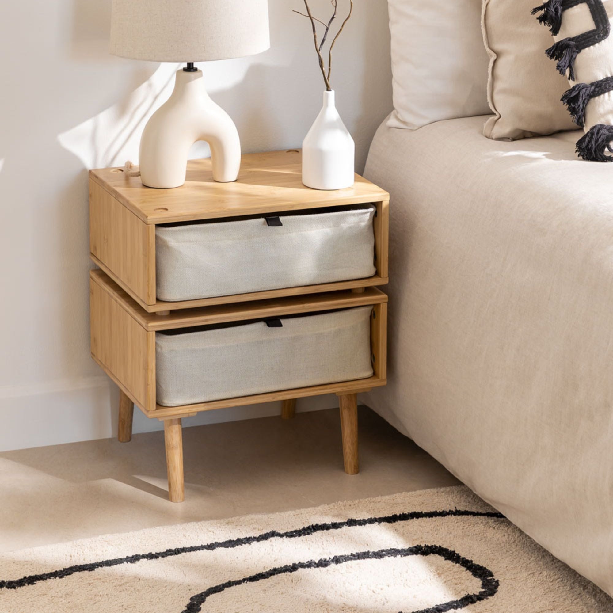 Scivos Solid Wood Bedside Table | Natural