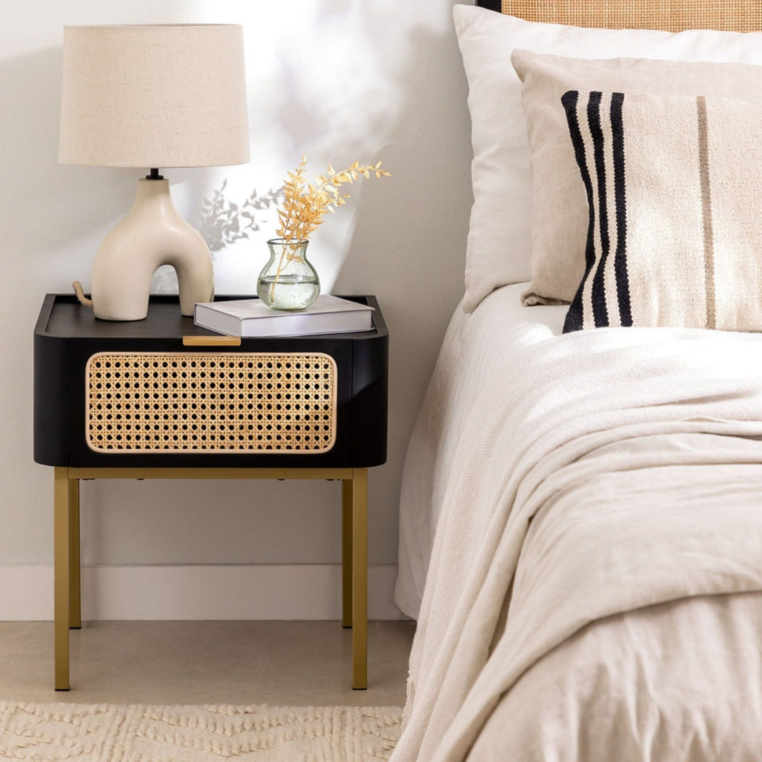 Mersina Solid Wood Bedside Table | Black