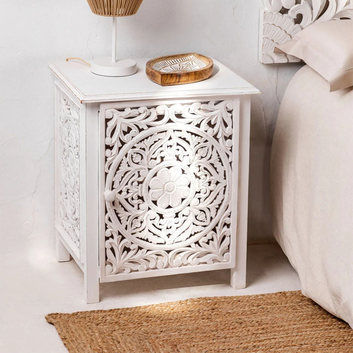 Saone Solid Wood Bedside Table | White