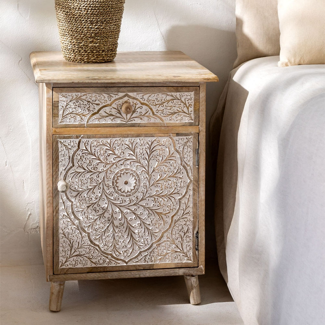 Royan Solid Wood Bedside Table | Natural