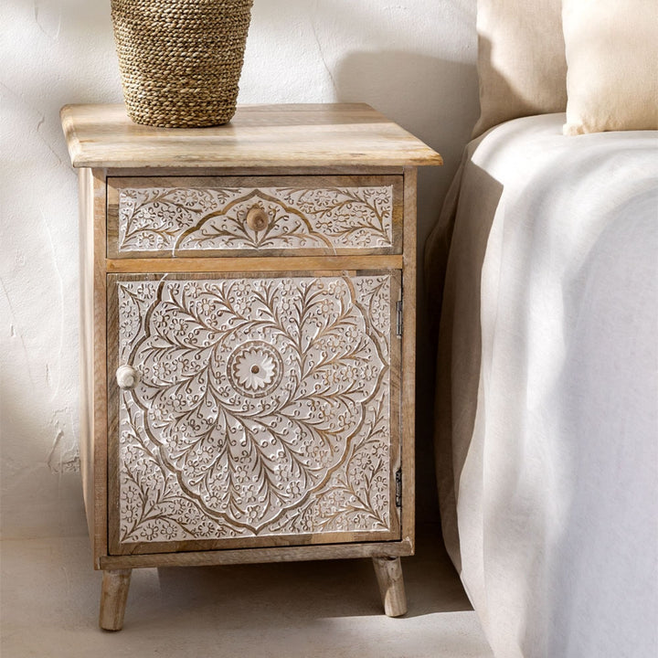 Royan Solid Wood Bedside Table | Natural