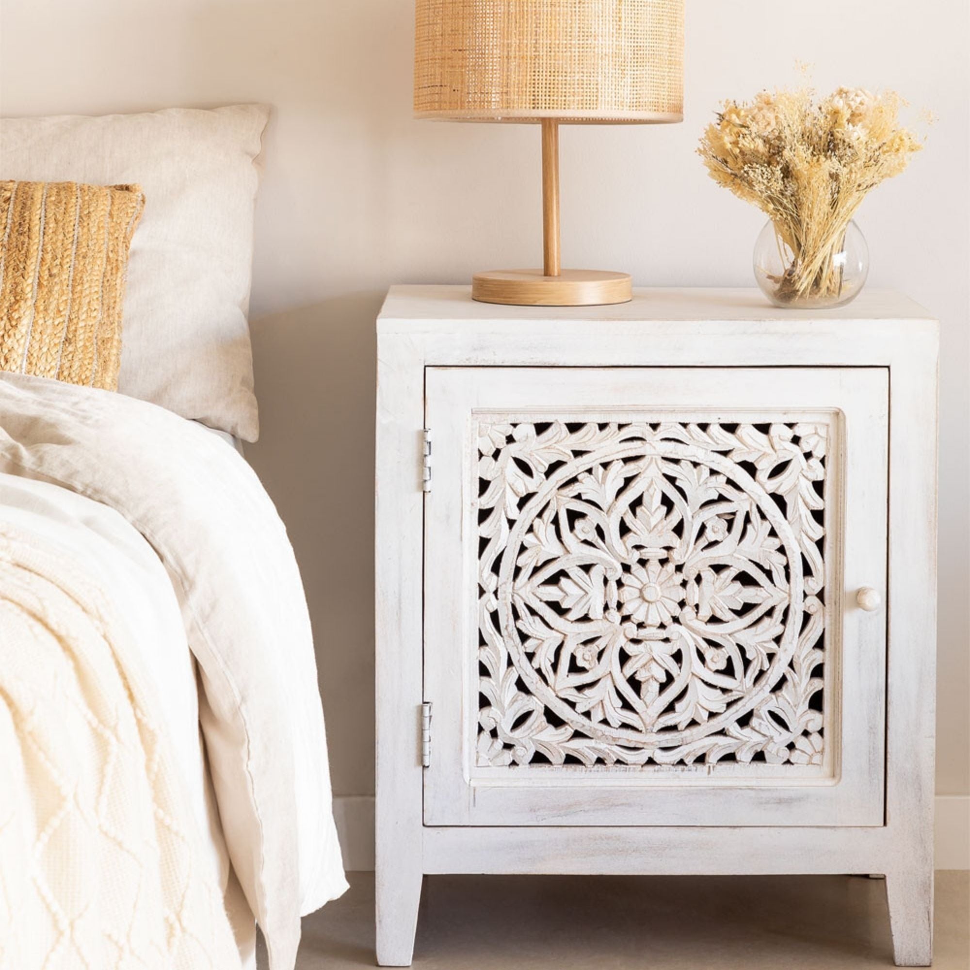Nueva Solid Wood Bedside Table | White
