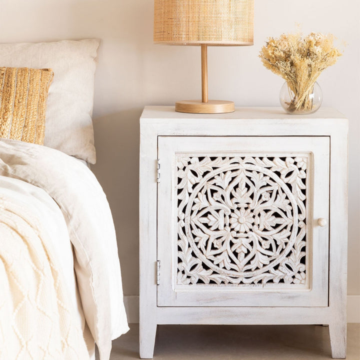 Nueva Solid Wood Bedside Table | White