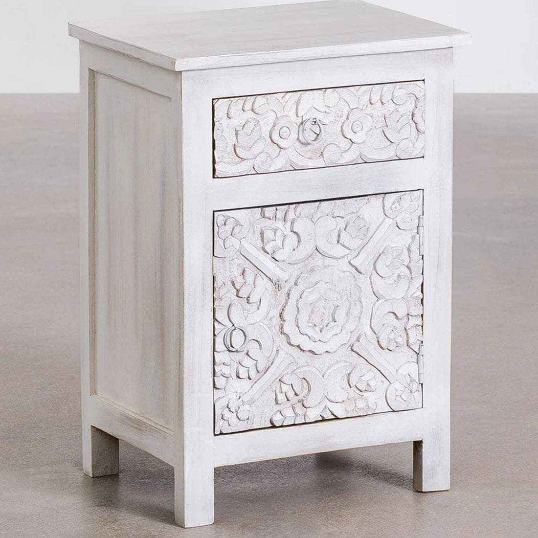 Miami Solid Wood Bedside Table | White
