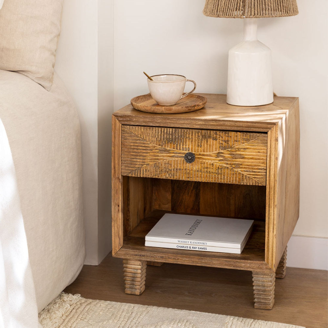 Rosmarino Solid Wood Bedside Table | Natural