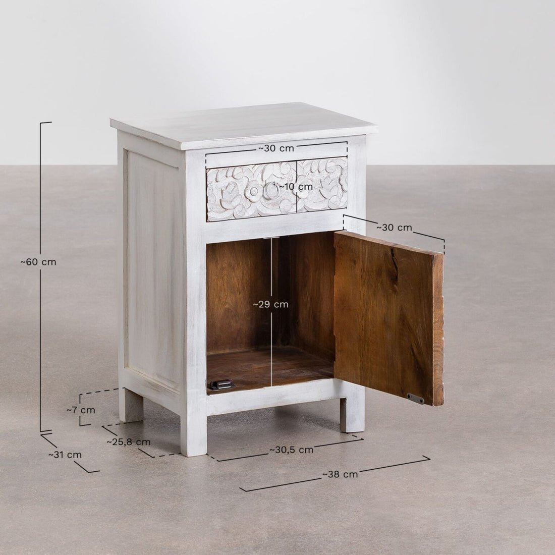 Miami Solid Wood Bedside Table | White