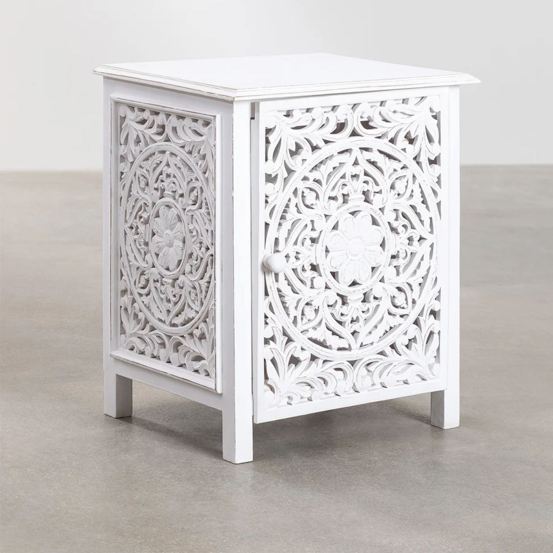 Saone Solid Wood Bedside Table | White