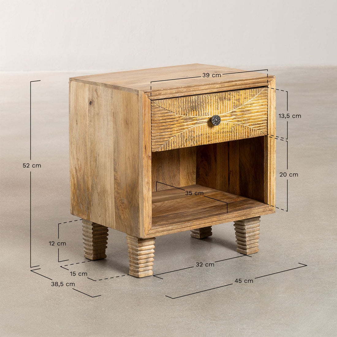 Rosmarino Solid Wood Bedside Table | Natural