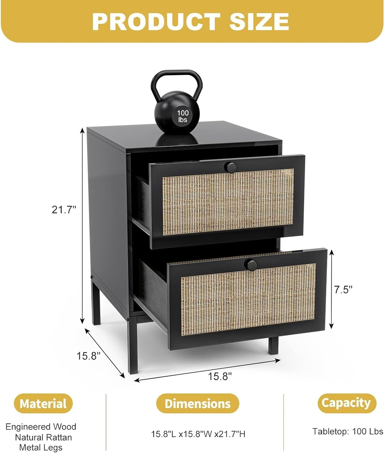 Rattan Nightstand Set of 2