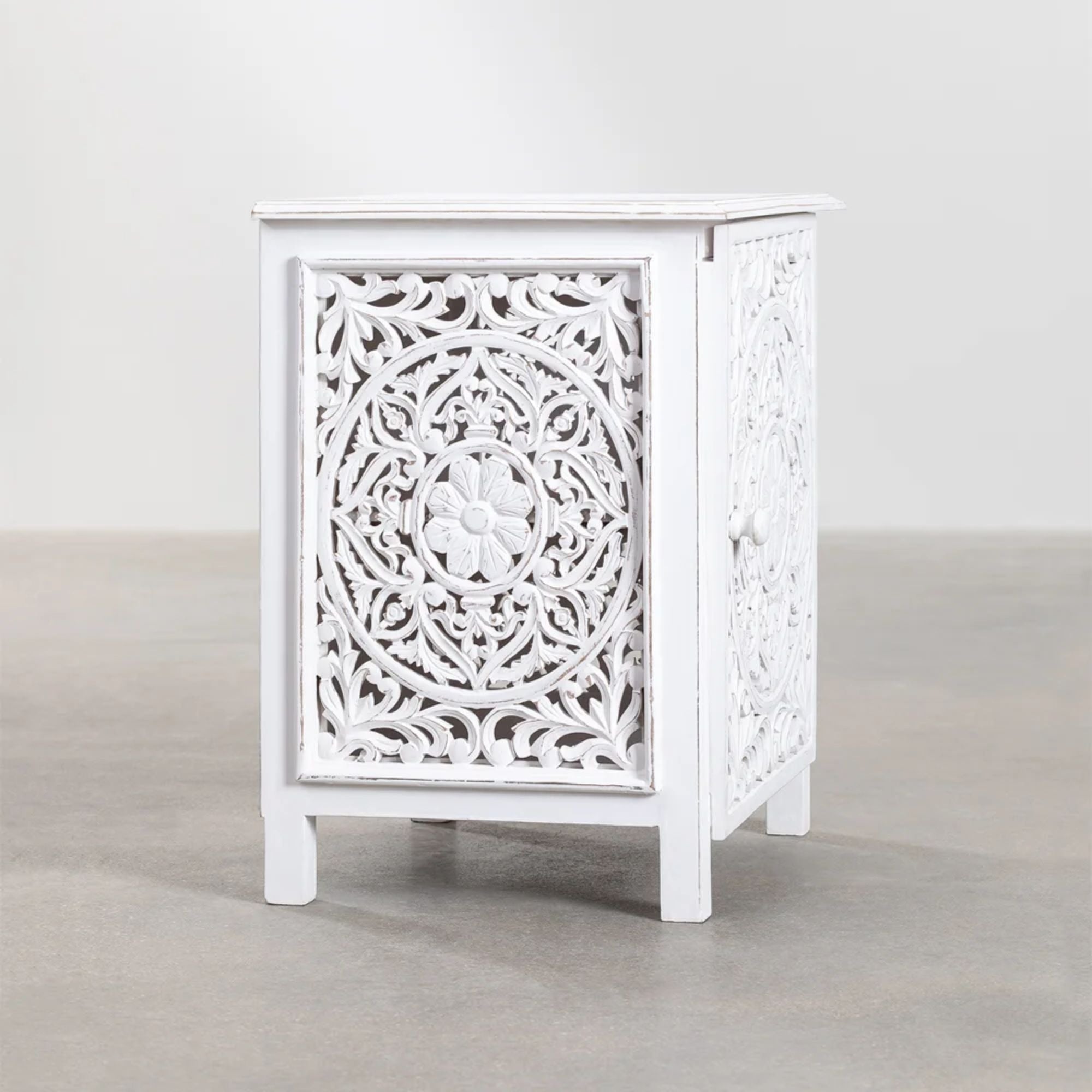 Saone Solid Wood Bedside Table | White