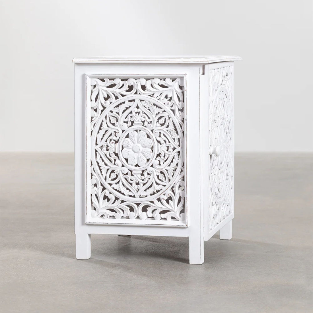 Saone Solid Wood Bedside Table | White