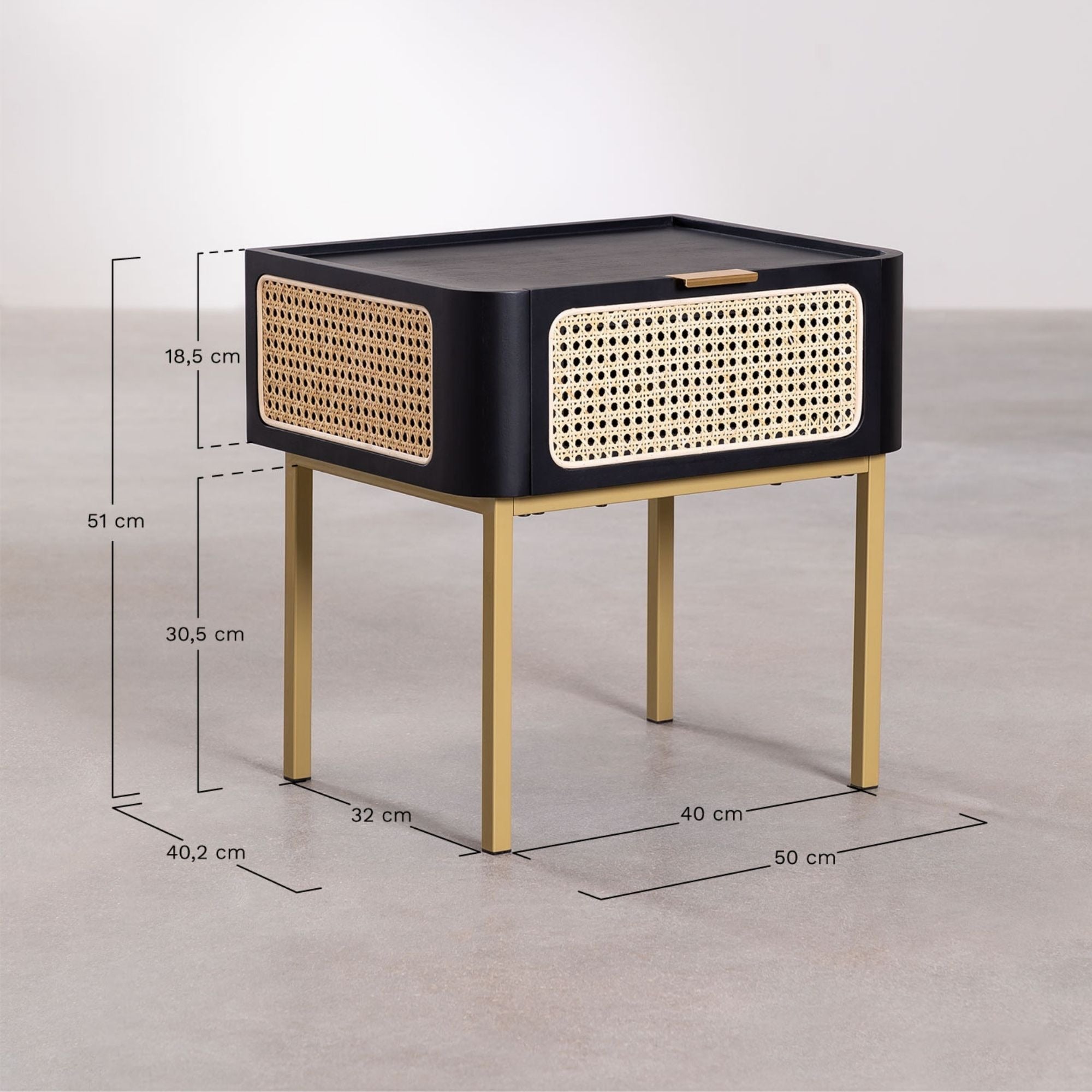 Mersina Solid Wood Bedside Table | Black