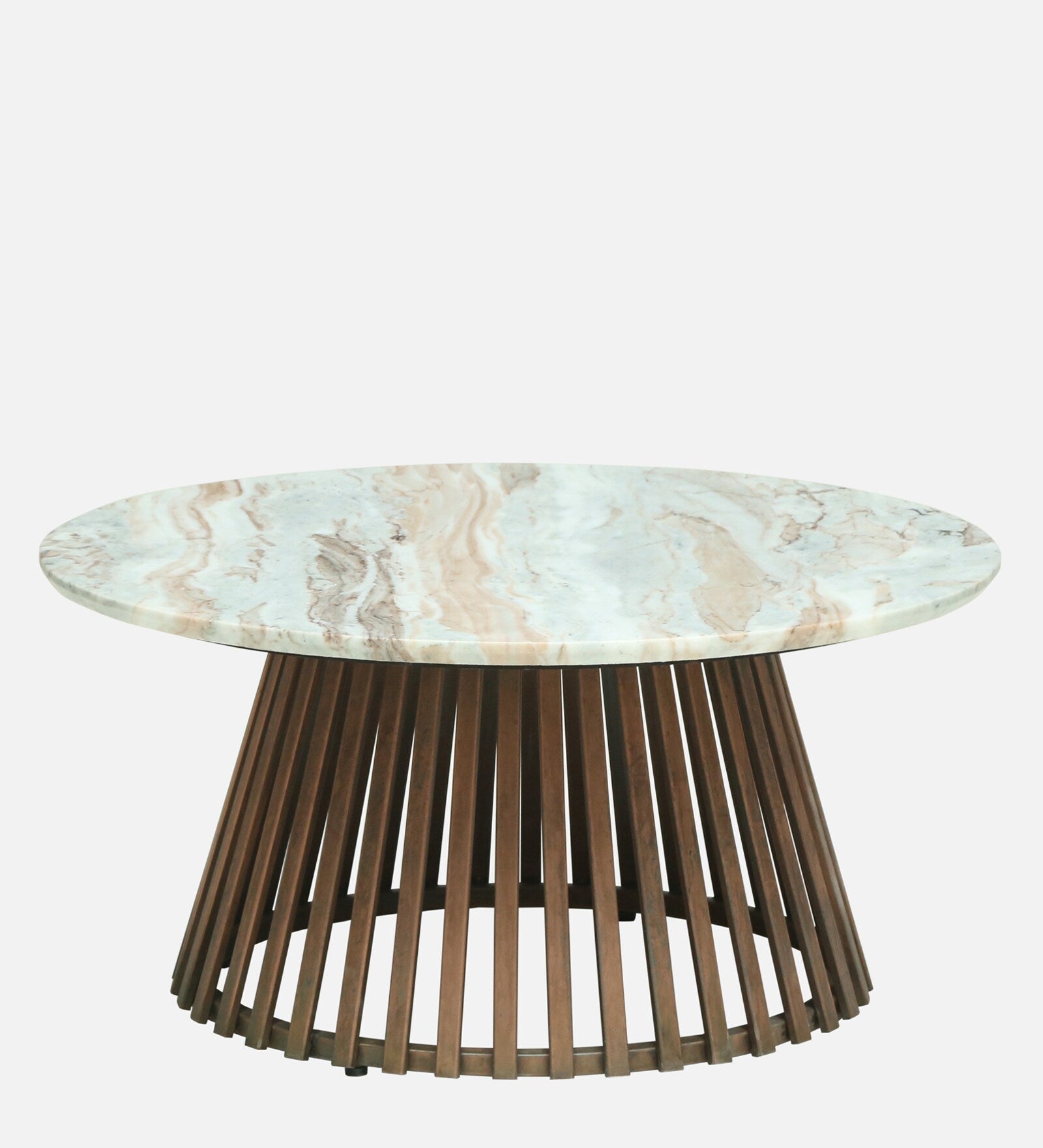 Izegem Metal Coffee Table With Sawar Marble Top In Antique Copper Finish