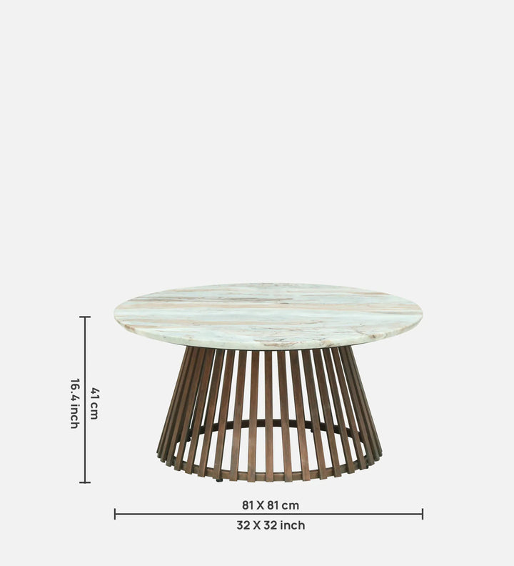 Izegem Metal Coffee Table With Sawar Marble Top In Antique Copper Finish