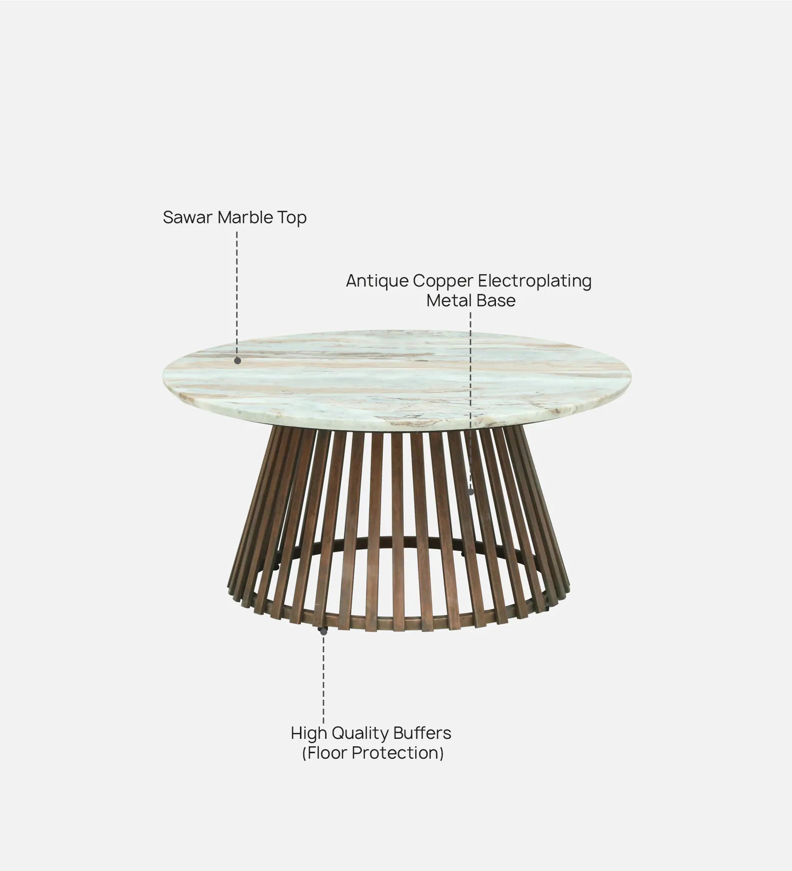 Izegem Metal Coffee Table With Sawar Marble Top In Antique Copper Finish