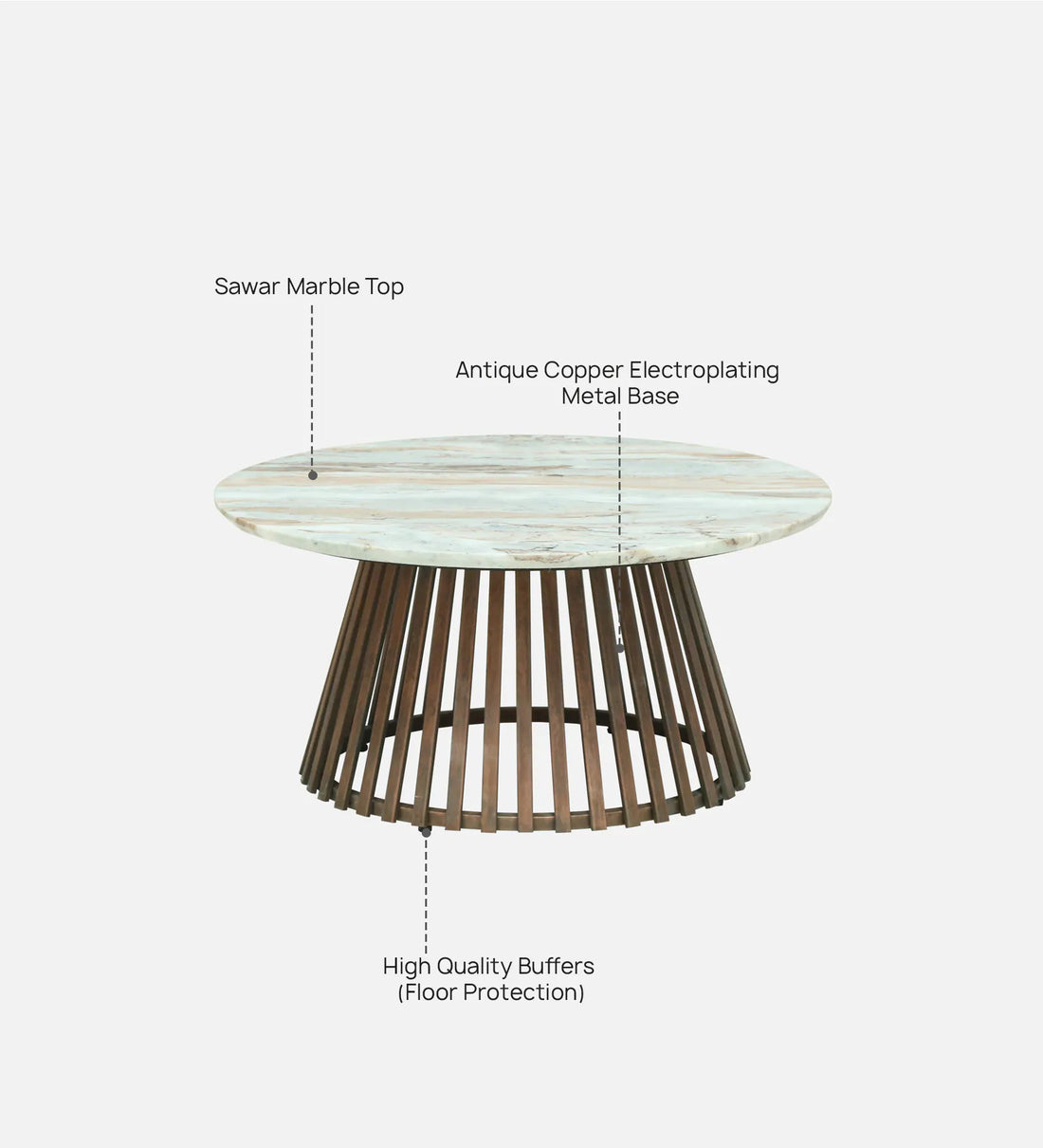 Izegem Metal Coffee Table With Sawar Marble Top In Antique Copper Finish