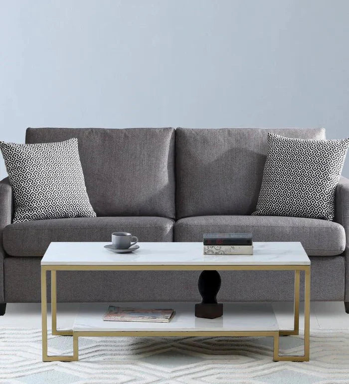 Metal Coffee Table In Brass Finish With Porcelain Top