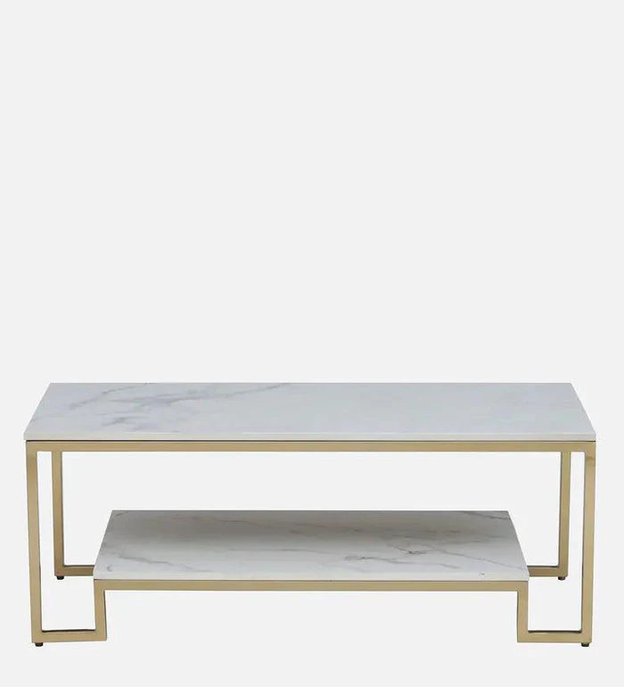 Metal Coffee Table In Brass Finish With Porcelain Top