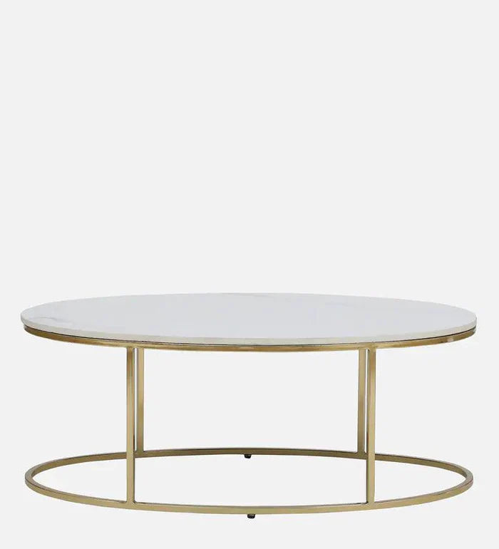 Metal Coffee Table In White Colour With Marble Top