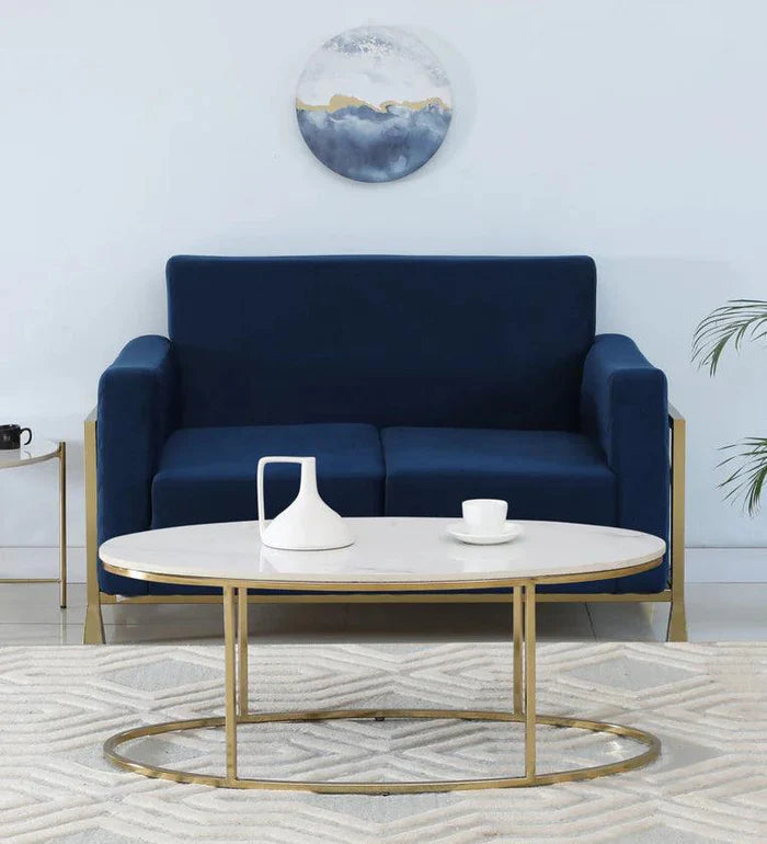 Metal Coffee Table In White Colour With Marble Top