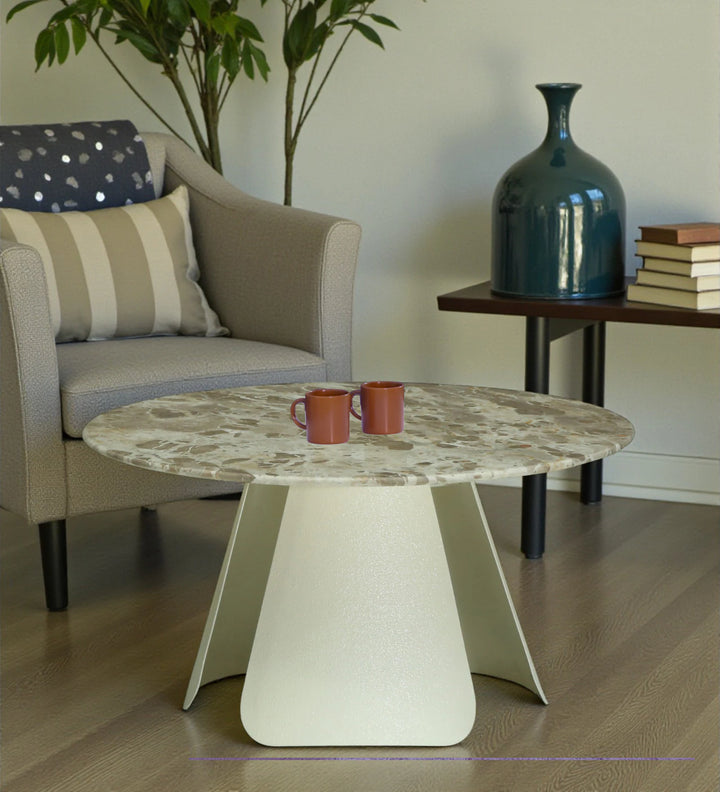 Lisieux Metal Coffee Table With Panther Marble Top In Off White Finish